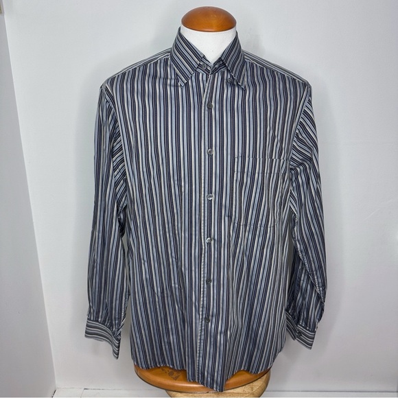 Ermenegildo Zegna Blue & Brown Striped Cotton Shirt - Picture 3 of 11